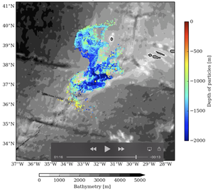 Dispersion of particles released at the Lucky Strike hydrothermal vent